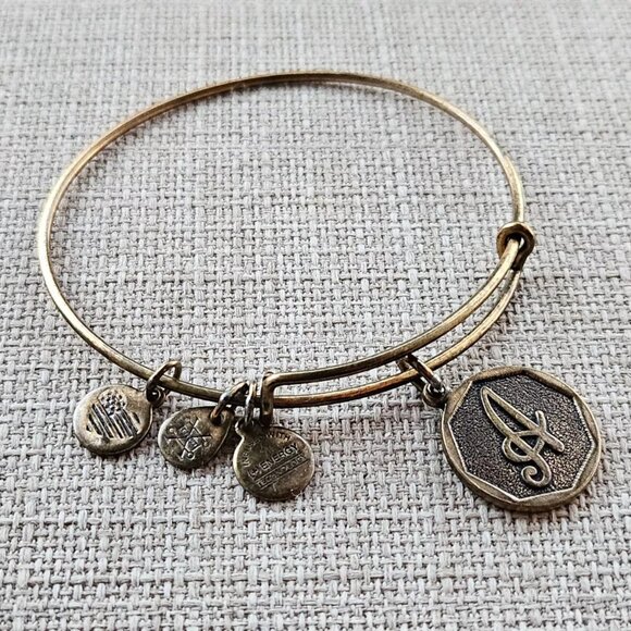 Alex And Ani Bracelet LETTER A Gold Tone Initial Wristband Wrist Fashion Jewelry - Picture 8 of 10